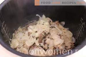 Carne con cebollas en un multicooker