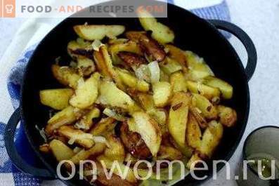 Patatas fritas con cebolla, ajo y huevos